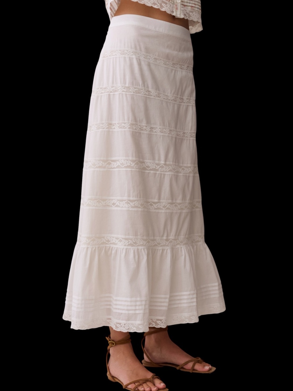 Few Moda Sorella Madeleine Cotton Skirt White Tiered Lace Maxi NWT